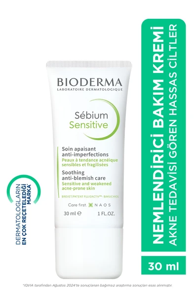 Bioderma Sebium Sensitive Karma, Yağlı ve Akne Eğilimli Ciltler Yatıştırıcı Nemlendirici Bakım Kremi 30 ml ürün görseli
