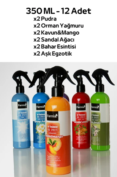 Farnia 12'li 6 Farklı Koku Oda Spreyi Fırsat Paketi Seti 12 Adet x 350 Ml - 3