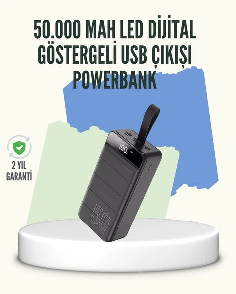 Yüksek Kapasiteli 50.000 mAh Powerbank – Type-C, Lightning ve Micro USB Uyumlu, Çoklu Cihaz Şarj Özellikli ürün görseli 1