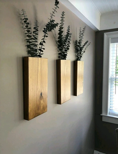 Doğal Ahşap,çiçeklik,saksı 2'li Set DRKH21