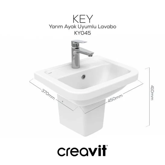 Creavit Ky045 Key Köşeli Yarım Ayak Lavabo 36*45 Cm - Resim 3