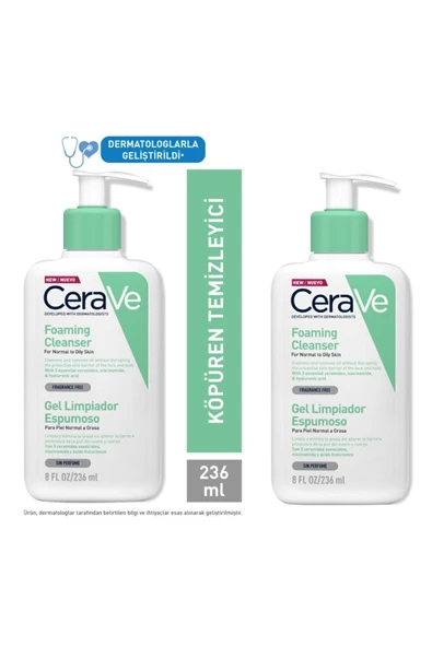 CeraVe Normal Ve Yağlı Ciltler Için Seramid Içerikli Köpüren Temizleyici 236 ml X 2 adet ürün görseli 1
