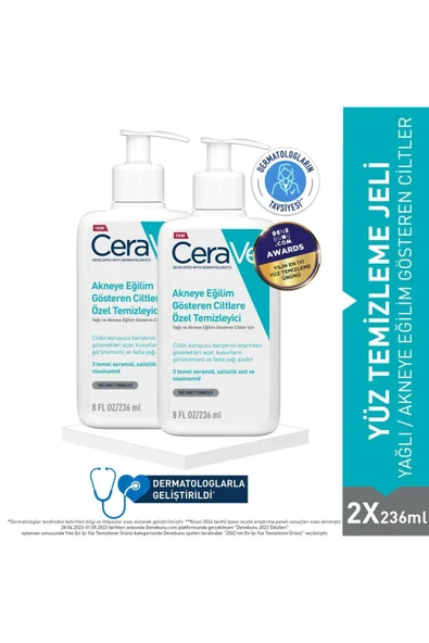 CeraVe Yağlı Ve Düzensiz Cilter Için Yüz Temizleme Jeli 236 ml X2 ürün görseli 1