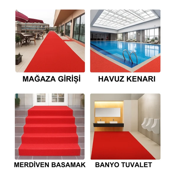 Beylini Kıvırcık Paspas İç Dış Zemin Halı Yolluk Kapı Önü Havuz Banyo Duş İş Yeri Apartman Paspası Kırmızı 12mm - 5