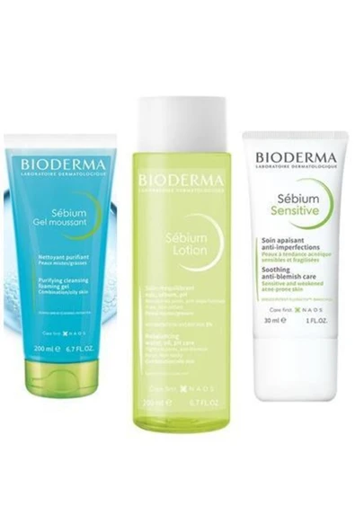 Bioderma Sebium Foaming Gel Tüp 200 Ml+ Sebium Lotion 200 Ml+ Sebium Sensitive Cream ürün görseli 1