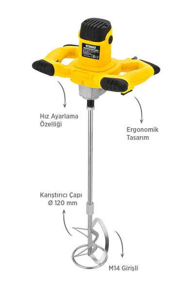 RTM3920SET Elektrikli Boya Karıştırıcı 4'lü Set - Eldiven-Boya Karıştırıcı Ucu-Zımpara Malası - Resim 2