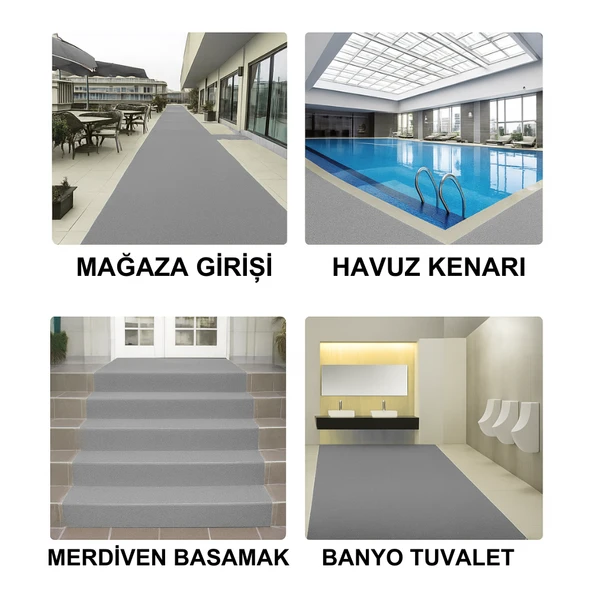 Beylini Kıvırcık Paspas İç Dış Zemin Halı Yolluk Kapı Önü Havuz Banyo Duş İş Yeri Apartman Paspası Gri 12mm - 4