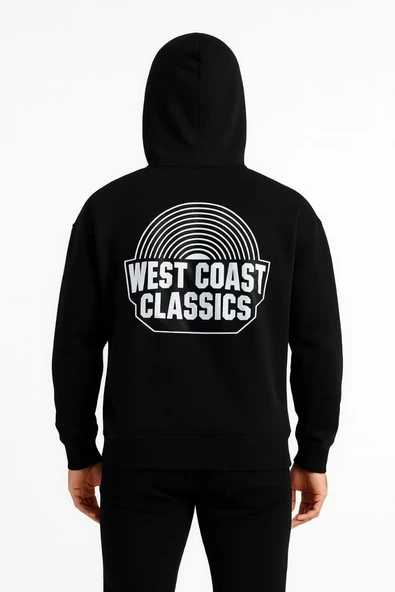 Erkek Üç İplik Kapüşonlu Ön ve Arka Baskılı SweatShirt hoodie - Siyah - 3
