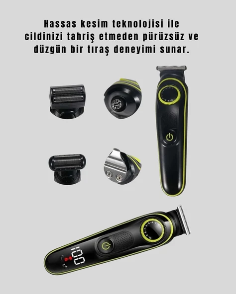 5 Başlıklı Çok Fonksiyonlu Saç Kesme ve Sakal Düzeltme Makinesi Erkek Bakım Aleti - Resim 3