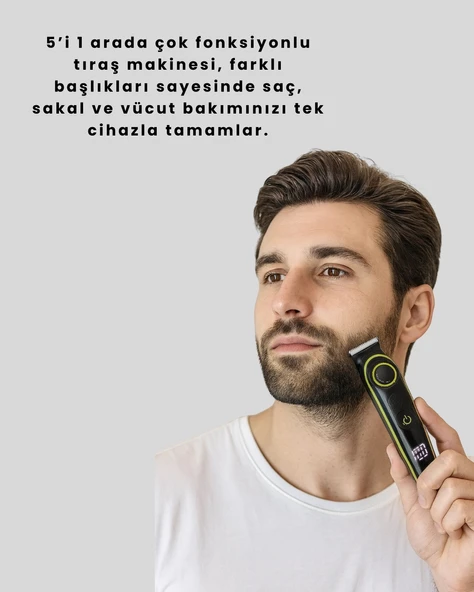 Profesyonel Erkek Saç Sakal Şekillendirme ve Vücut Bakım Seti Şarjlı Tıraş Makinesi - Resim 2