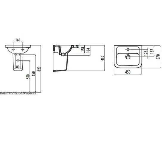 Creavit Ky045 Key Köşeli Yarım Ayak Lavabo 36*45 Cm - Resim 4