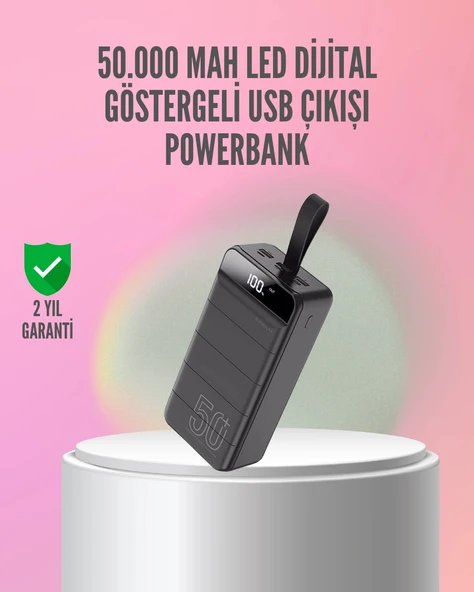 50.000 mAh Ultra Güçlü Powerbank 4 USB Çıkışlı, LED Dijital Göstergeli, Hızlı Şarj Destekli Taşınabilir Şarj Cihazı ürün görseli 1