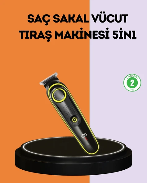 LED Ekranlı Şarjlı Saç ve Sakal Kesme Makinesi Erkek Bakım Cihazı Çok Başlıklı Set ürün görseli 1