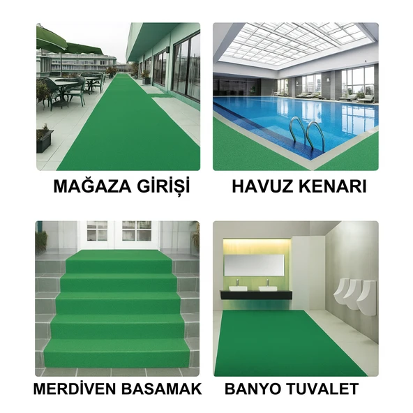 Beylini Kıvırcık Paspas İç Dış Zemin Halı Yolluk Kapı Önü Havuz Banyo Duş İş Yeri Apartman Paspası Yeşil 12mm - 4