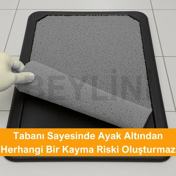 Beylini Dezenfektan Hijyen Paspası Dış Kapı Ev Ofis Apartman Giriş Halısı Kıvırcık Paspas Kaydırmaz Havuzlu Gri - 2