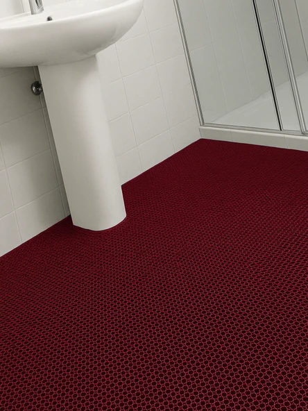 BEYLİNİ Bal Petek PVC Paspas Islak Zeminlerde Kaydırmaz İç Dış Mekan Banyo Duş Lavabo Havuz Kenarı Halısı Kırmızı - 6