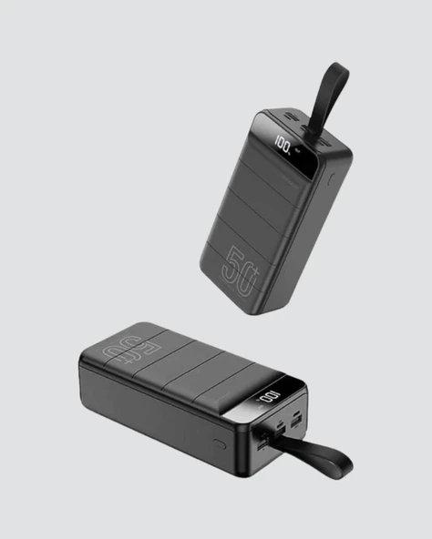 50.000 mAh Kapasiteli Powerbank – Hızlı Şarj Destekli, 4 USB Portlu, LED Işıklı Taşınabilir Enerji Deposu - Resim 3