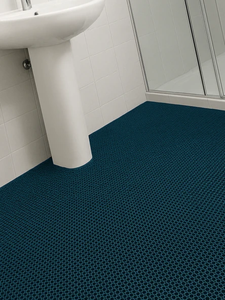 BEYLİNİ Bal Petek PVC Paspas Islak Zeminlerde Kaydırmaz İç Dış Mekan Banyo Duş Lavabo Havuz Kenarı Halısı Mavi - 6