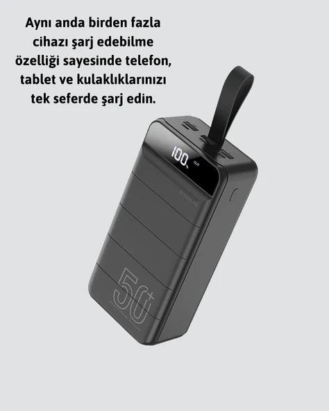 50.000 mAh Kapasiteli Powerbank – Hızlı Şarj Destekli, 4 USB Portlu, LED Işıklı Taşınabilir Enerji Deposu - Resim 4