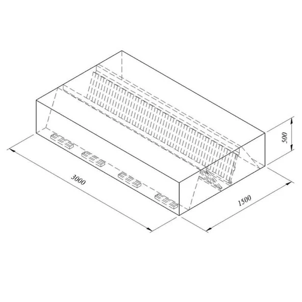 Öztiryakiler Kutu Tipi Çift Cidarlı Filtreli Orta Tip Davlumbaz, 300x150 Cm