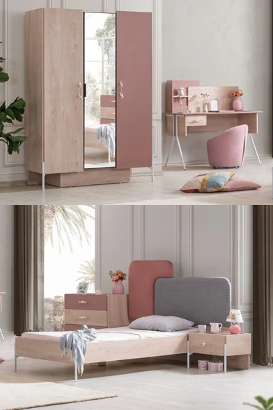 Rosetta Genç Odası - 3 Kapılı Dolap, Karyola, Komodin, Masa, Şifonyer ürün görseli 1