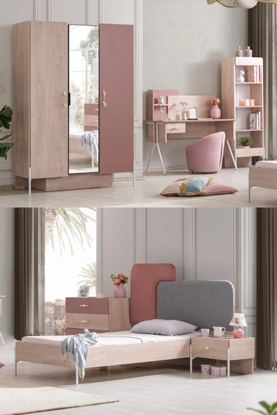 Rosetta Genç Odası - 3 Kapılı Dolap, Karyola, Komodin, Masa, Şifonyer, Kitaplık ürün görseli