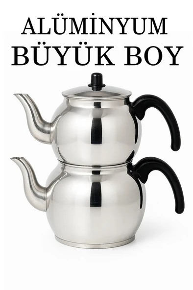 Alüminyum Küre Çaydanlık Büyük Boy Siyah Kulp