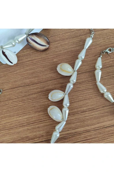 AtaRoots Doğal Deniz Kabuğu (Cowrie) ve İnci Görünümlü Boncuk Bileklik - 578 ürün görseli