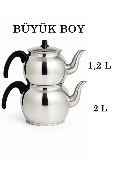 Alüminyum Küre Çaydanlık Büyük Boy Siyah Kulp - 3
