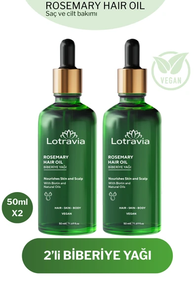 2'li Biberiye Yağı Aşırı Yıpranmış Saçlar için Biotin Özlü Saç Bakımı 2*50 ml - 1
