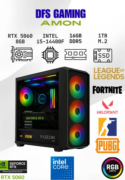 DFS Gaming AMON INTEL i5 14400F-H610M-RTX 5060-16GB DDR5 RAM-1TB M.2 SSD-OYUNCU BİLGİSAYARI ürün görseli