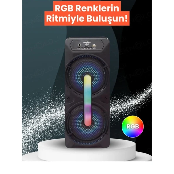1702 Taşınabilir Bluetooth Mikrofonlu Rgb Işıklı 8x2 Inç Hoparlör Fm Radyo USB Tf Kart - 4