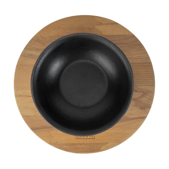 Lava Döküm Yuvarlak Çorba Kasesi ve Kayın Servis Ahşabı. Çap(Ø)14cm. - 3