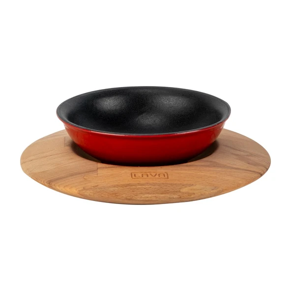 Lava Döküm Yuvarlak Çorba Kasesi ve Kayın Servis Ahşabı. Çap(Ø)14cm. - 1
