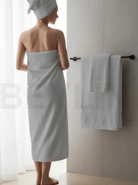 Beylini Banyo Havlu Takımı Yüksek Emici Yumuşak Banyo Hamam Vücut Plaj Havuz Sahil Havlusu Çeyizlik Gri 70x140cm - 1