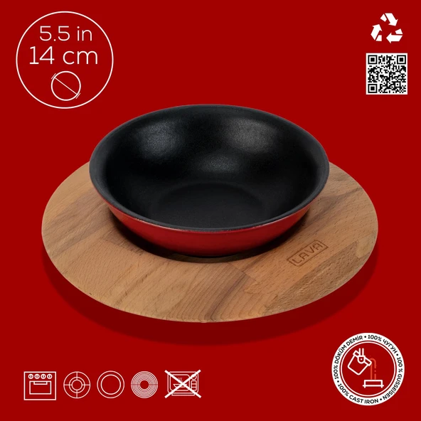 Lava Döküm Yuvarlak Çorba Kasesi ve Kayın Servis Ahşabı. Çap(Ø)14cm. - 4