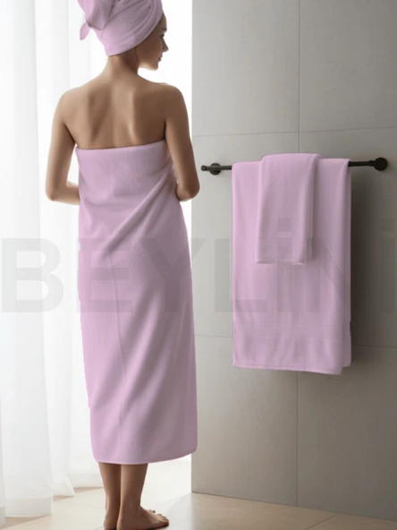 Beylini Banyo Havlu Takımı Yüksek Emici Yumuşak Banyo Hamam Vücut Plaj Havuz Sahil Havlusu Çeyizlik  Pembe 70x140cm - 1