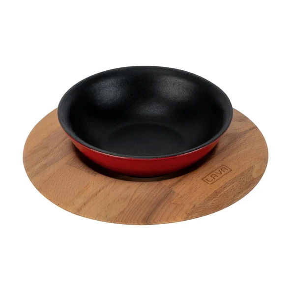 Lava Döküm Yuvarlak Çorba Kasesi ve Kayın Servis Ahşabı. Çap(Ø)14cm. - 2