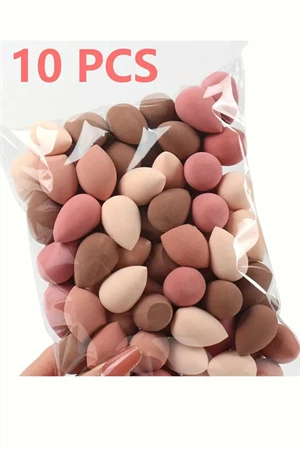 10'lu Kahve Tonlarında Mini Makyaj Süngeri Seti – Fondöten, Pudra, Kontür ve Harmanlama İçin Islak/Kuru Kullanıma Uygun (Rastgele Tonlar) - Resim 2