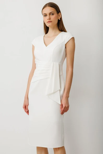 Ekol Beli Kuşaklı Midi Boy Gece Elbisesi - Resim 5