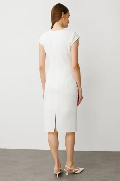 Ekol Beli Kuşaklı Midi Boy Gece Elbisesi - Resim 6