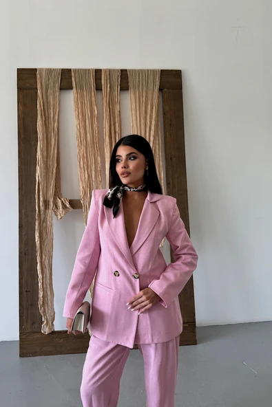 KETEN CEKET - PANTOLON TAKIM - Pembe - Resim 4