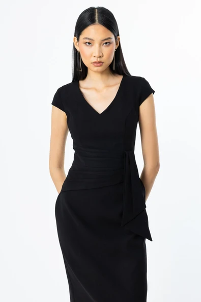 Ekol Beli Kuşaklı Midi Boy Gece Elbisesi - Resim 8