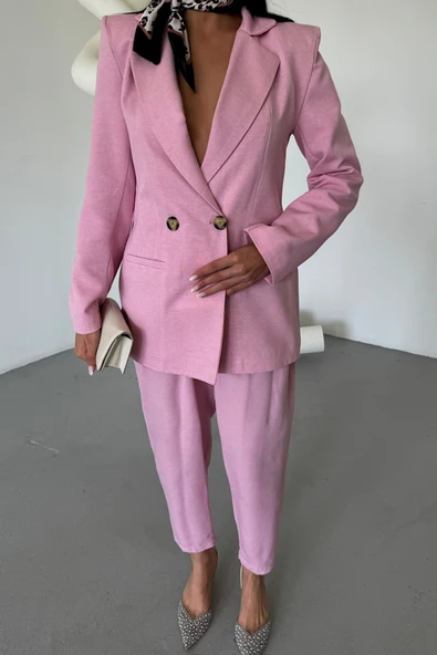 KETEN CEKET - PANTOLON TAKIM - Pembe - Resim 2