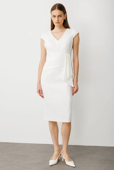 Ekol Beli Kuşaklı Midi Boy Gece Elbisesi - Resim 2