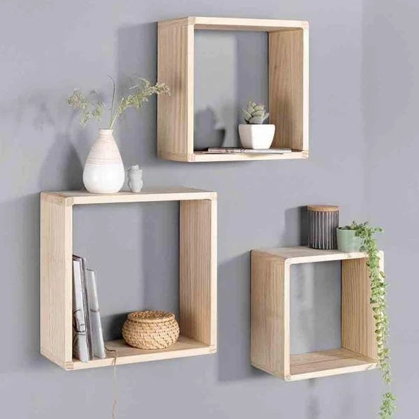 Doğal Ahşap Çok Amaçlı Raf, Kitaplık, Mutfak Dolabı,baharatlık,banyo Rafı 3'lü Set - 2