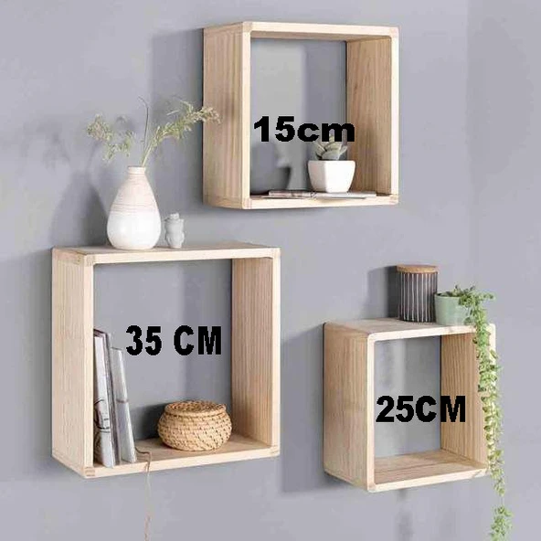 Doğal Ahşap Çok Amaçlı Raf, Kitaplık, Mutfak Dolabı,baharatlık,banyo Rafı 3'lü Set