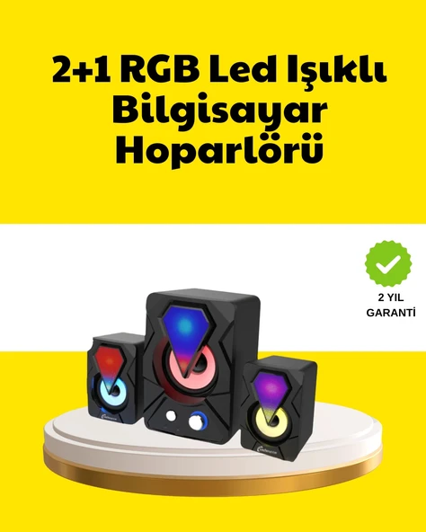 2.1 USB Bağlantılı Oyun Hoparlörü Renkli LED Işıklı ürün görseli 1