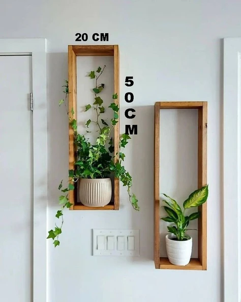 Doğal Ahşap Çok Amaçlı Raf, Kitaplık, Çiçeklik,banyo Rafı 2'li Set DRK702 - 3