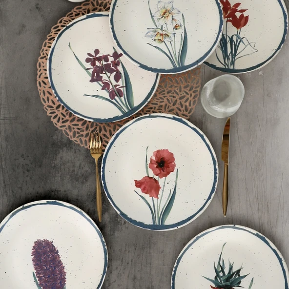 Keramika Keraart Anatolian Flowers Servis Tabağı 25 Cm 6 Adet - 20256/61 - 2